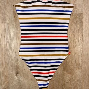 Multi-colored stripped body suit